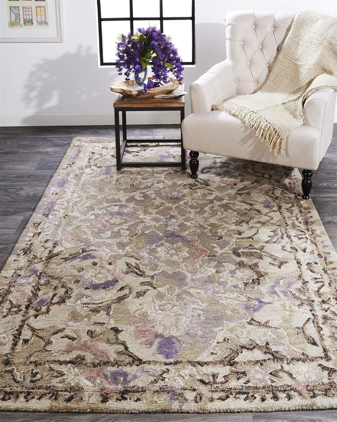 Feizy Feizy Tivoli Distressed Textured Wool Rug - Available in 5 Sizes - Silver Mink & Purple Sage