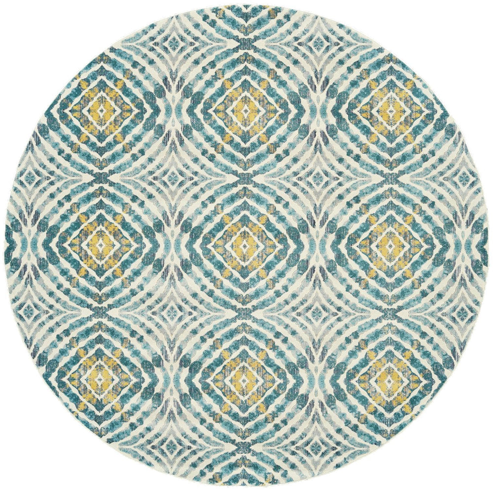 Feizy Feizy Keats Abstract Ikat Print Rug - Available in 8 Sizes - Teal Blue & Golden 8'-9" x 8'-9" Round 6523469FTEL000N89