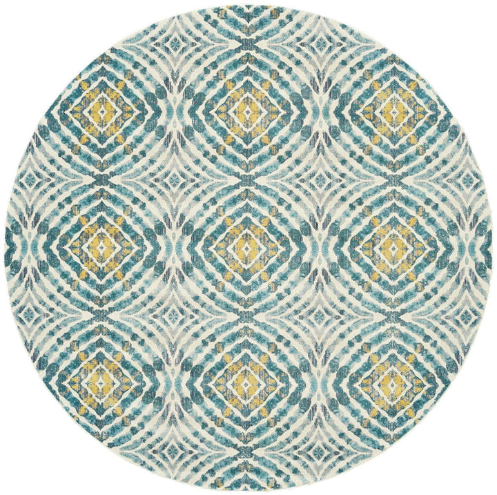 Feizy Feizy Keats Abstract Ikat Print Rug - Available in 8 Sizes - Teal Blue & Golden 8'-9" x 8'-9" Round 6523469FTEL000N89