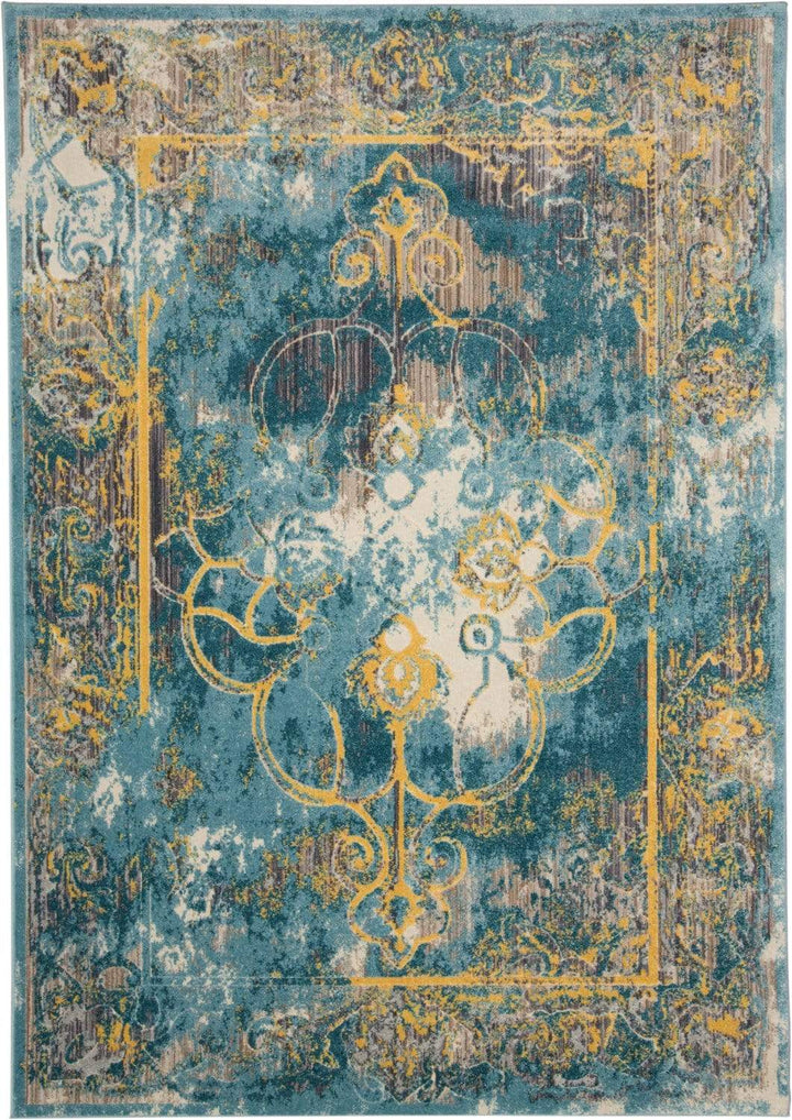 Feizy Feizy Keats Distressed Medallion Rug - Available in 8 Sizes - Capri Blue & Golden 2'-2" x 4' 6523471FLAG000A22