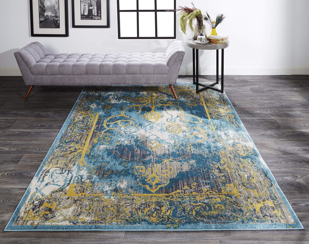 Feizy Feizy Keats Distressed Medallion Rug - Available in 8 Sizes - Capri Blue & Golden