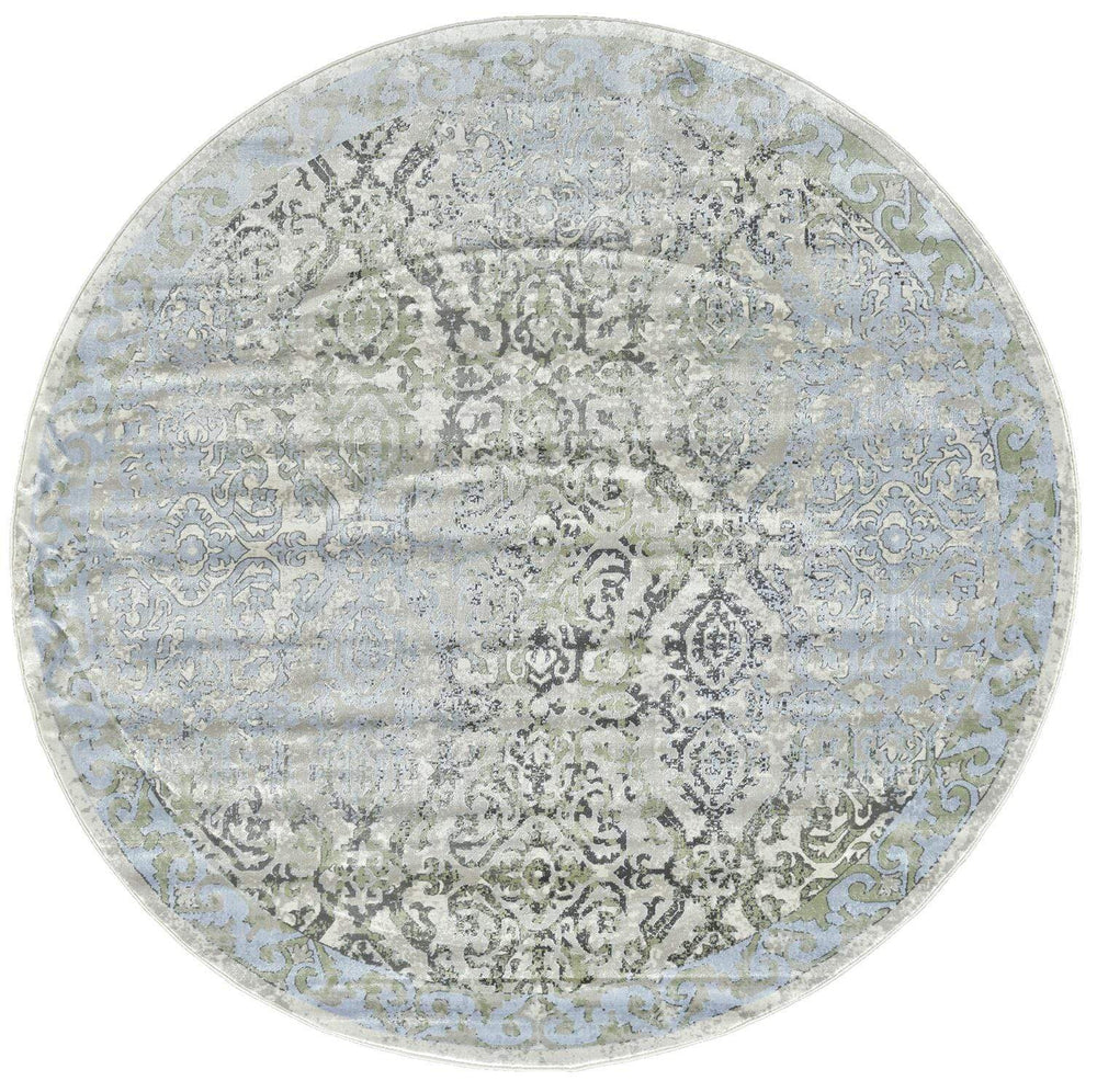 Feizy Feizy Katari Damask Print Rug - Available in 8 Sizes - Turquoise Blue & Mint 8' x 8' Round 6613374FICEBIRN80