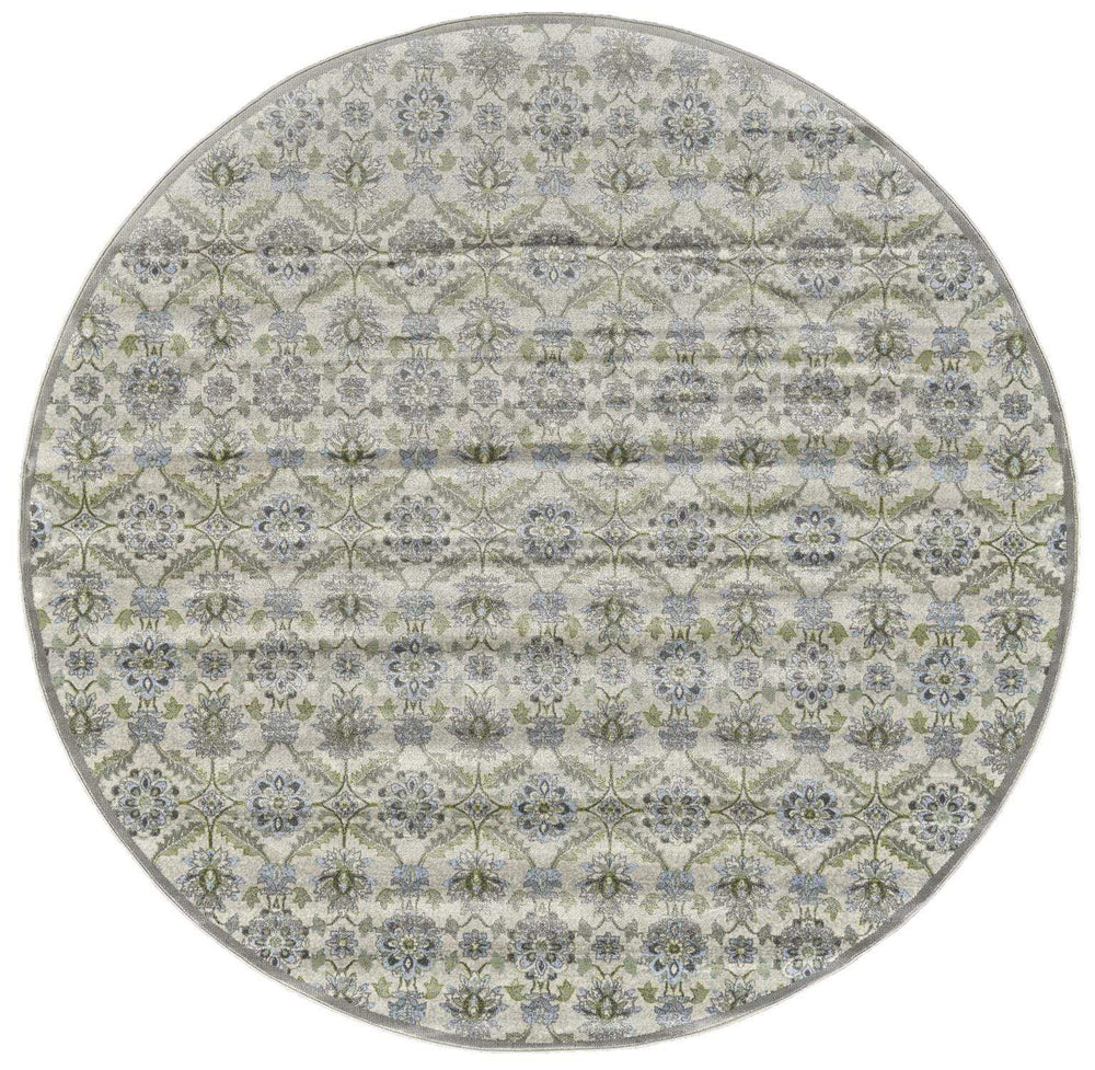 Feizy Feizy Katari Ornamental Floral Rug - Available in 8 Sizes - Turquoise Blue & Sage 8' x 8' Round 6613375FBIRTPEN80