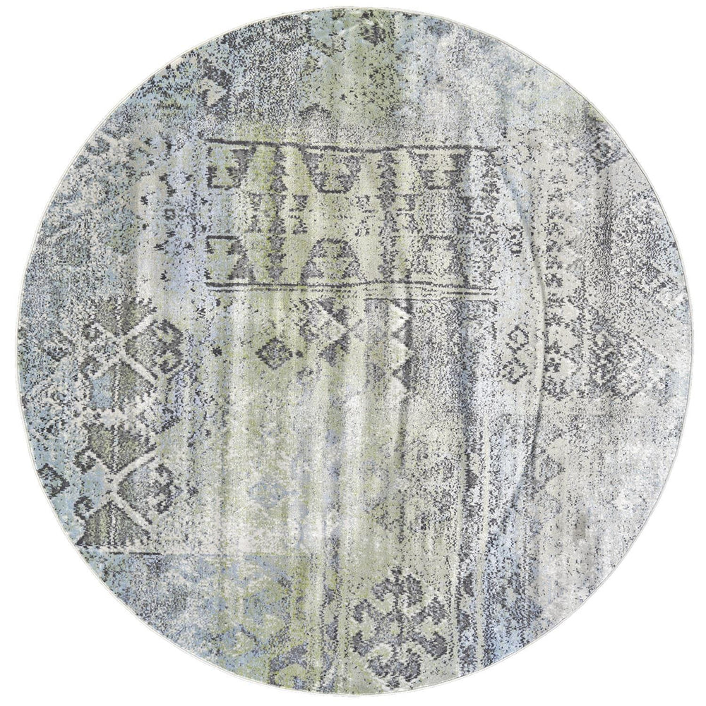 Feizy Feizy Katari Tribal Print Rug - Available in 8 Sizes - Turquoise Blue & Mint 8' x 8' Round 6613376FMNTTPEN80