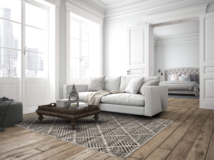 Feizy Feizy Katari Distressed Geometric Rug - Available in 8 Sizes - Gray & Taupe