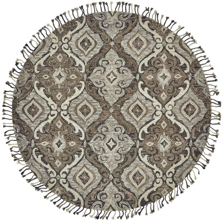 Feizy Feizy Abelia Tufted Suzani Wool Rug - Available in 4 Sizes - Warm & Light Gray & Beige 8' x 8' Round 6648676FIVYGRYN80