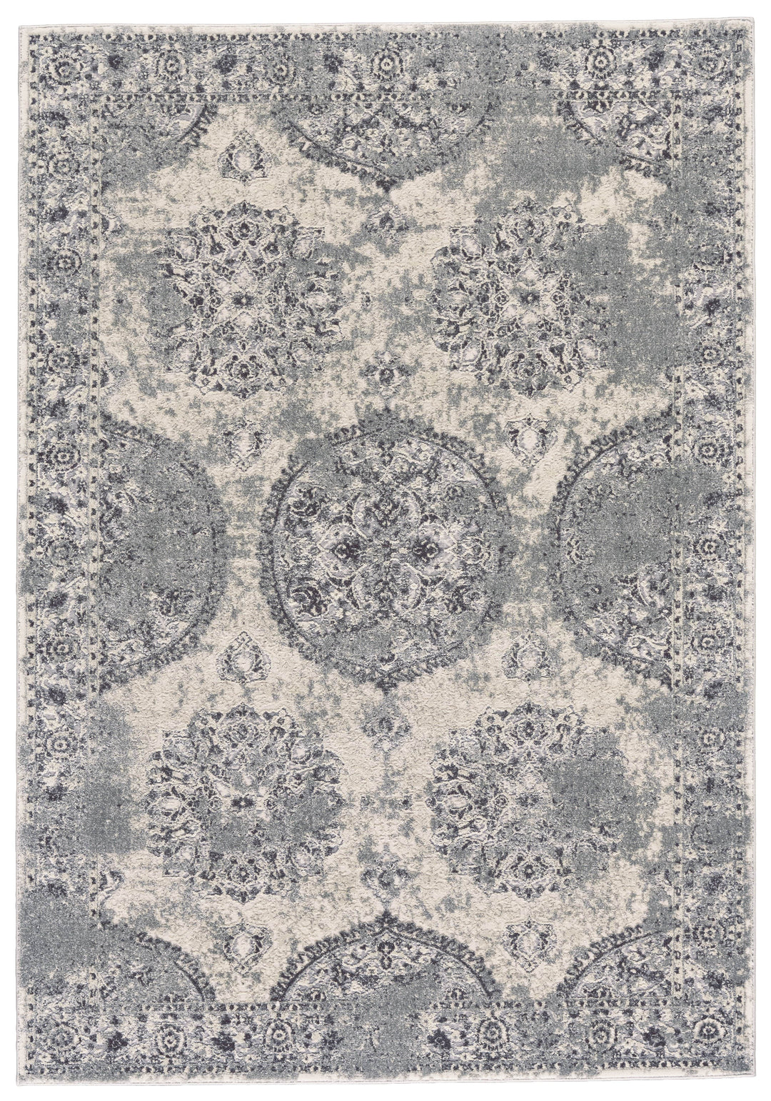 Feizy Feizy Akhari Distressed Medallion Rug - Available in 5 Sizes - Silver & Beige & Dark Gray 5' x 8' 6713684FSLVBGEE10
