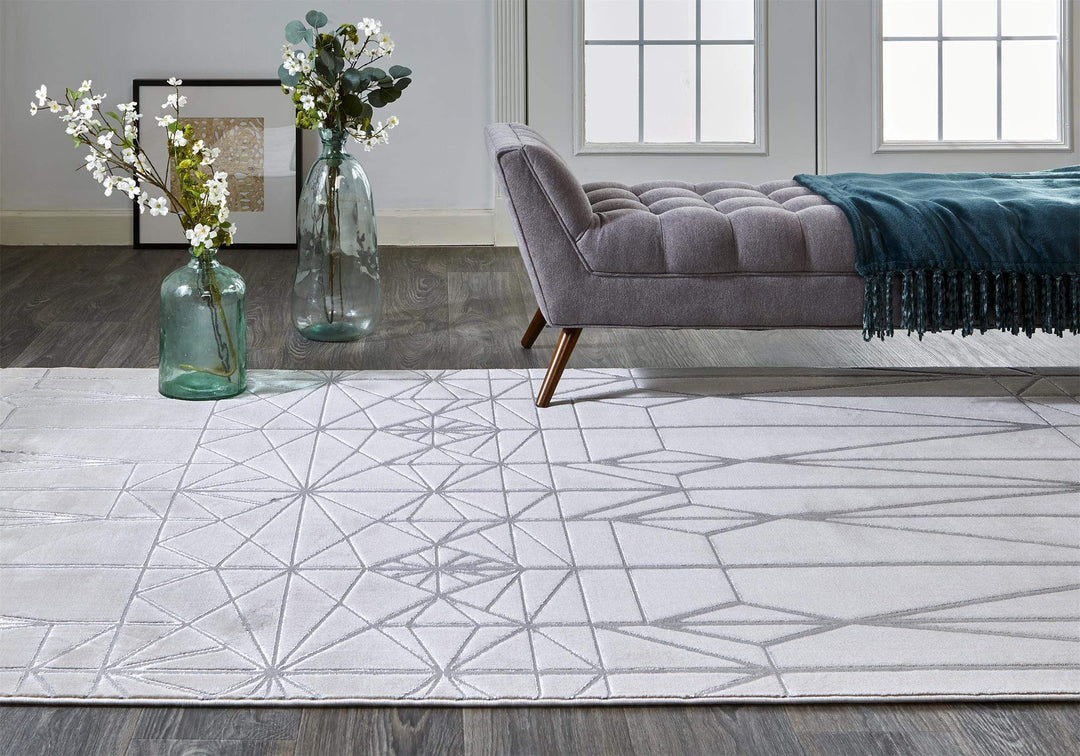 Feizy Feizy Micah Art Deco Architectural Rug - Available in 6 Sizes - Ivory Bone & Silver