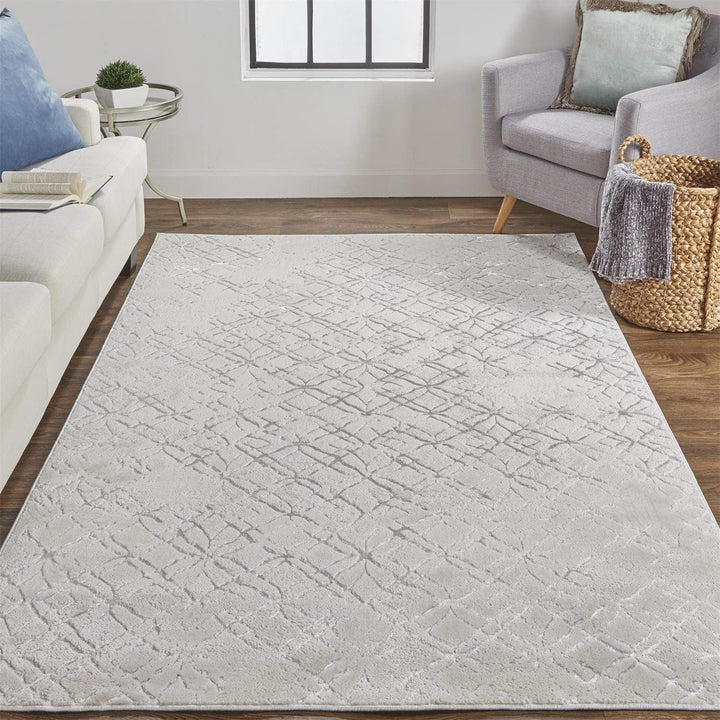 Feizy Feizy Micah Modern Metallic Trellis Rug - Available in 6 Sizes - Ivory Bone & Silver