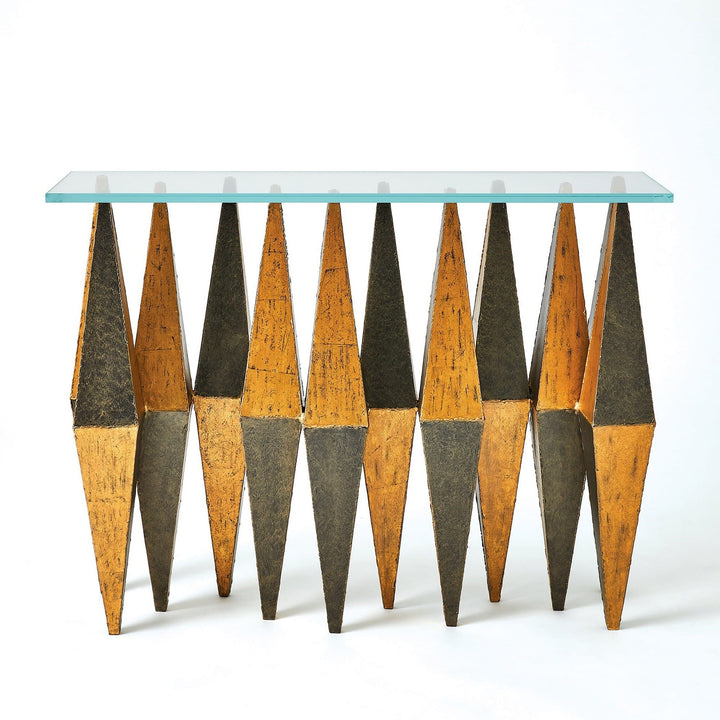 Global Views Harlequin Console - Distressed Gold Leaf