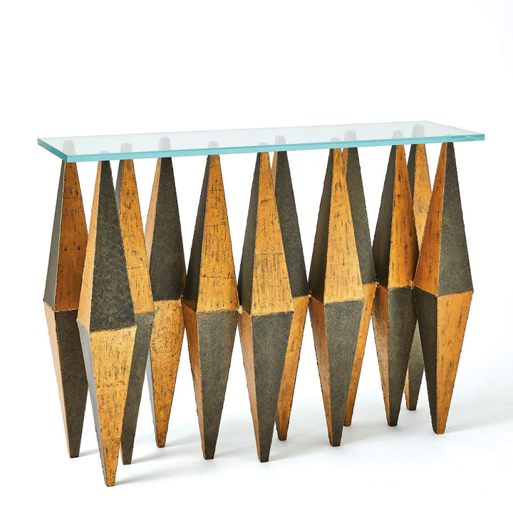 Global Views Harlequin Console - Distressed Gold Leaf