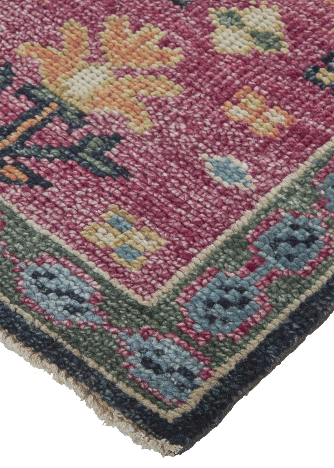 Feizy Feizy Piraj Nordic Hand Knot Wool Rug - Available in 7 Sizes - Carmine Pink & Indigo