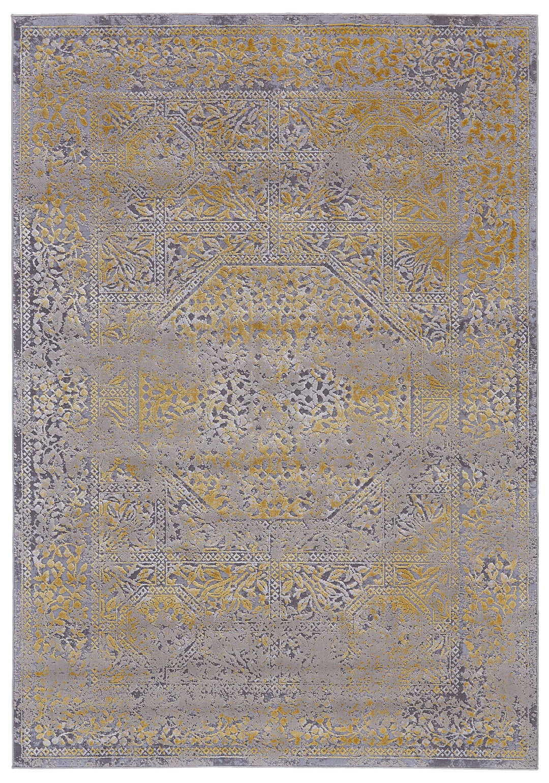 Feizy Feizy Waldor Distressed Medallion Rug - Golden Glow & Gray - Available in 5 Sizes 5' x 8' 7353971FGLDSNDE10