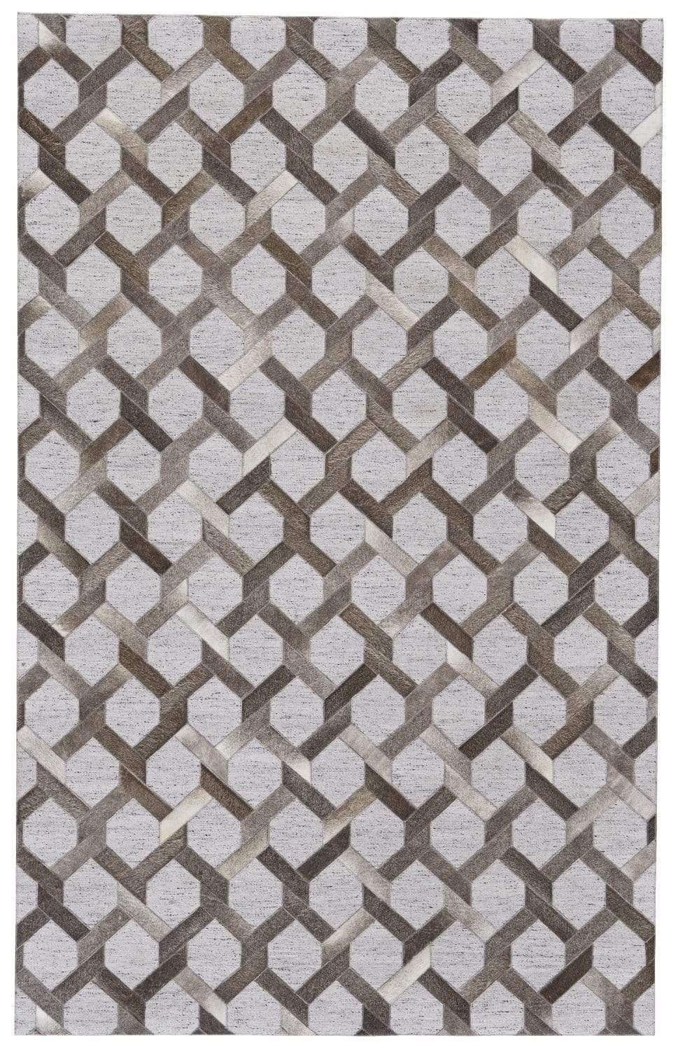 Feizy Feizy Fannin Handmade Leather Trellis Rug - Gray & Warm Taupe - Available in 4 Sizes 5' x 8' 7380752FSTLSTME10