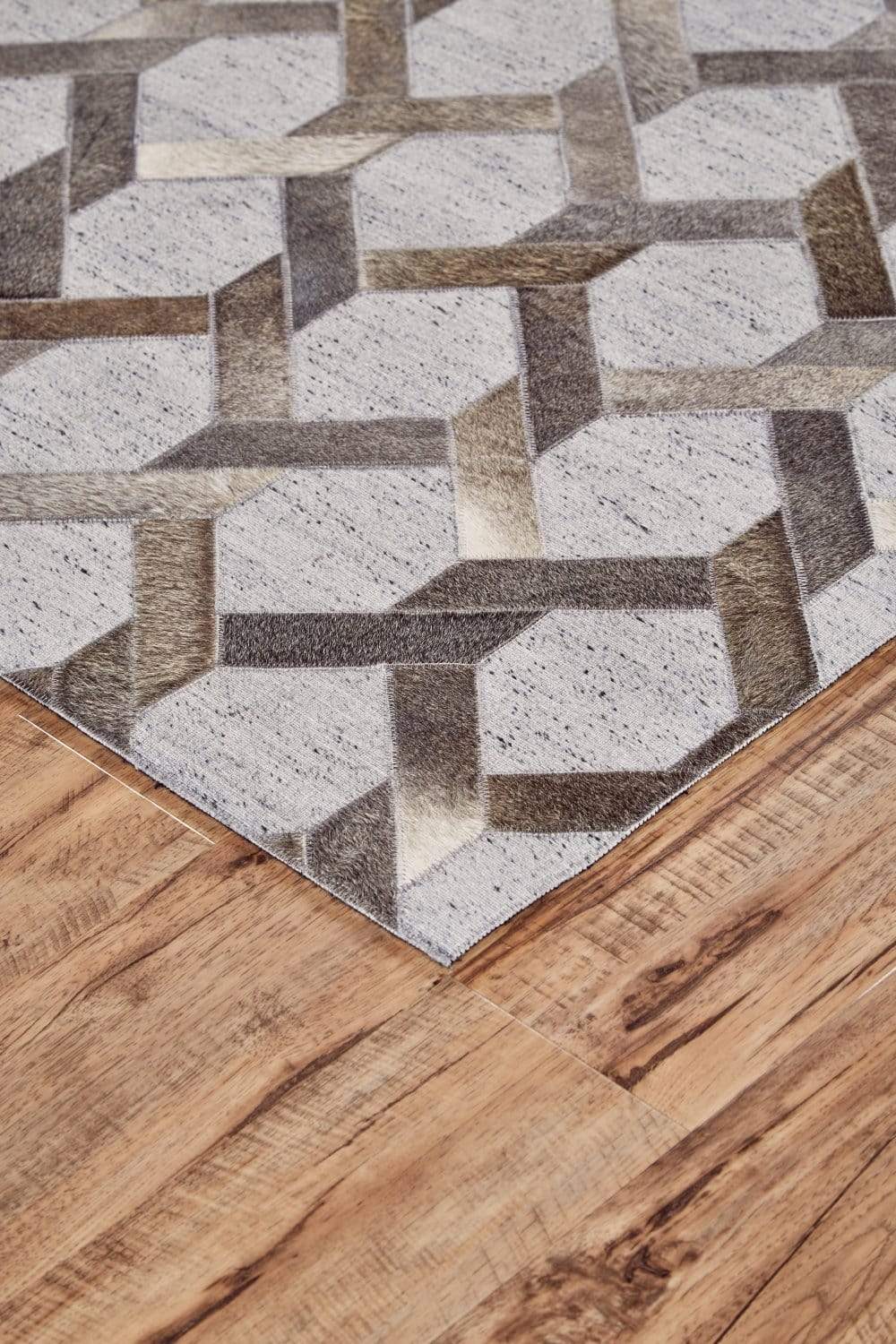 Feizy Feizy Fannin Handmade Leather Trellis Rug - Gray & Warm Taupe - Available in 4 Sizes