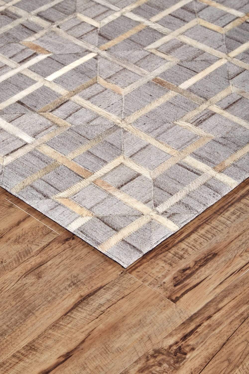 Feizy Feizy Fannin Handmade Leather Trellis Rug - Light Brown & Gray - Available in 4 Sizes