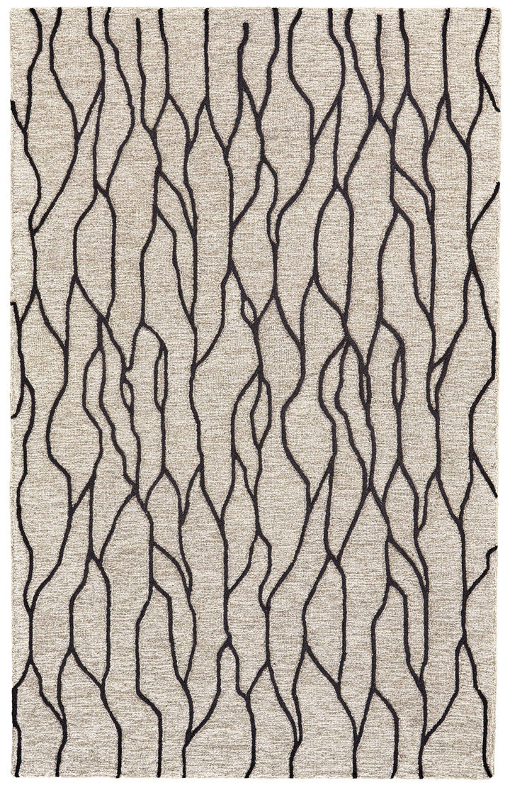 Feizy Feizy Enzo Handmade Minimalist Wool Rug - Warm Taupe & Black - Available in 6 Sizes 3'-6" x 5'-6" 7428734FBLKTPEC50