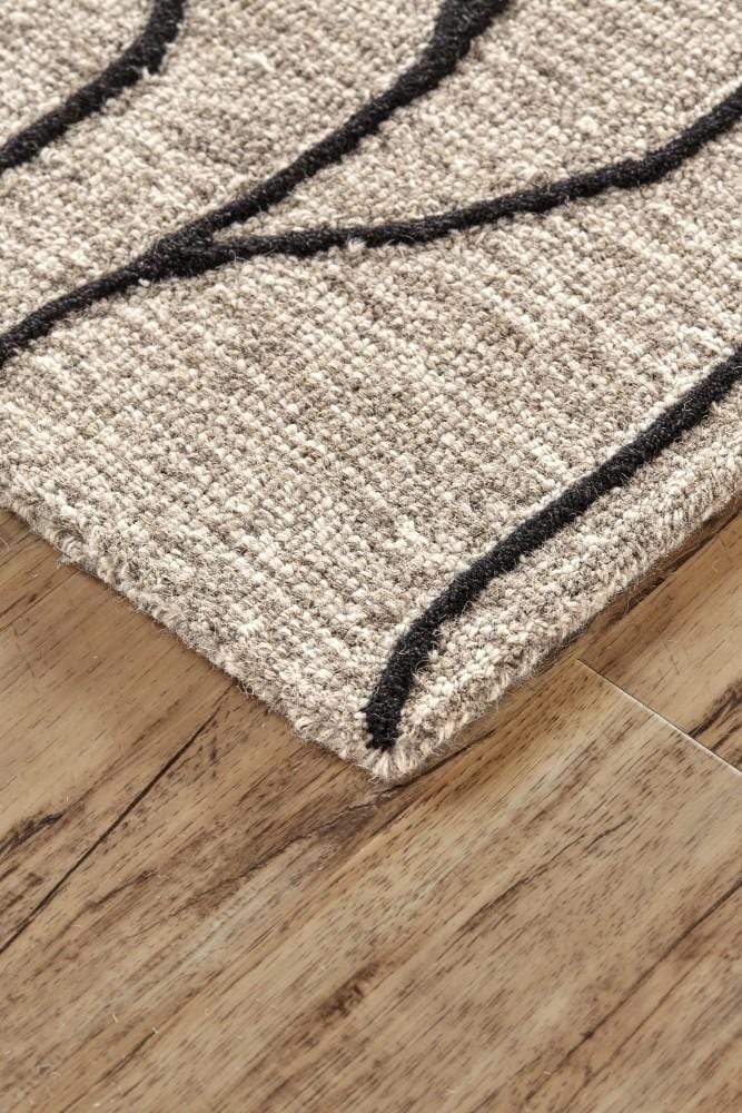 Feizy Feizy Enzo Handmade Minimalist Wool Rug - Warm Taupe & Black - Available in 6 Sizes