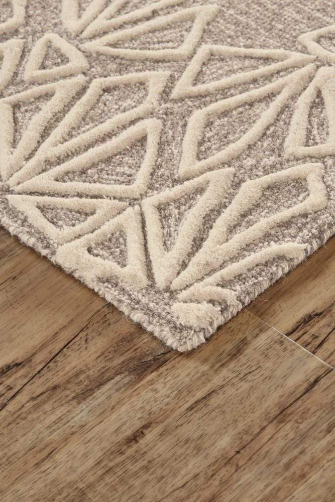 Feizy Feizy Enzo Handmade Minimalist Wool Patterned Rug - Warm Taupe & Ivory - Available in 6 Sizes
