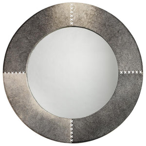 Jamie Young Jamie Young Round Cross Stitch Mirror in Gray Hide 7CROS-LGGR