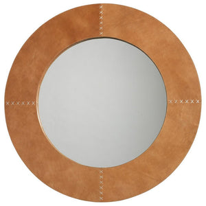 Jamie Young Jamie Young Round Cross Stitch Mirror in Buff Leather 7CROS-LGLE