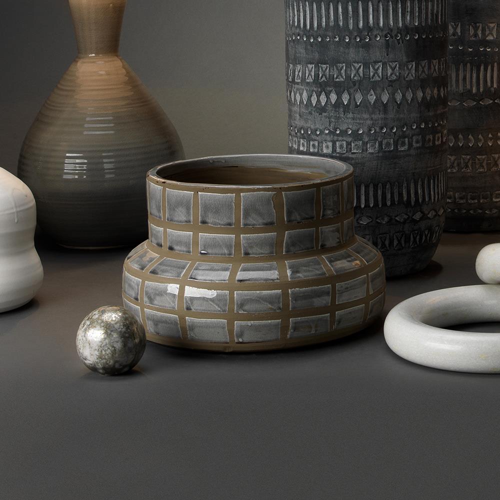 Jamie Young Jamie Young Grid Ceramic Vase in Gray Ceramic 7GRID-VAGR