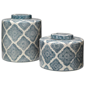 Jamie Young Jamie Young Oran Canisters in Blue and White Ceramic - Set Of 2 7ORAN-CABL