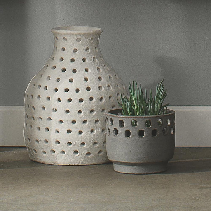 Jamie Young Jamie Young Large Perforated Pot in Gray Ceramic 7PERF-LGGR