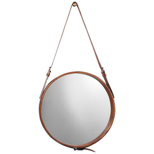 Jamie Young Jamie Young Large Round Mirror in Brown Leather 7ROUN-LGBR