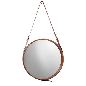 Jamie Young Jamie Young Small Round Mirror in Brown Leather 7ROUN-MIBR