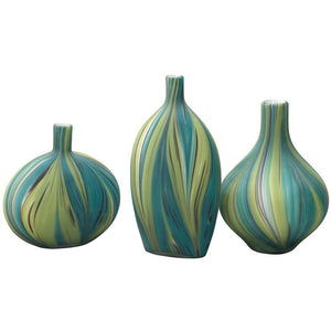 Jamie Young Jamie Young Stream Vessels in Green and Blue Striped Glass - Set Of 3 7STRE-VAGB