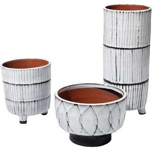 Jamie Young Jamie Young Striae Vessels in Cream and Dark Gray Ceramic - Set Of 3 7STRI-VECR