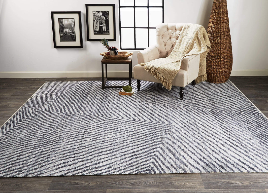 Feizy Feizy Vivien Premium Hand Knot Wool Stripes Rug - Graphite Gray & Denim - Available in 5 Sizes