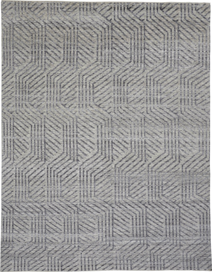 Feizy Feizy Vivien Premium Hand Knot Wool Patterned Rug - Opal Gray & Asphalt Gray - Available in 5 Sizes 5' x 8' 8046556FBGE000E10