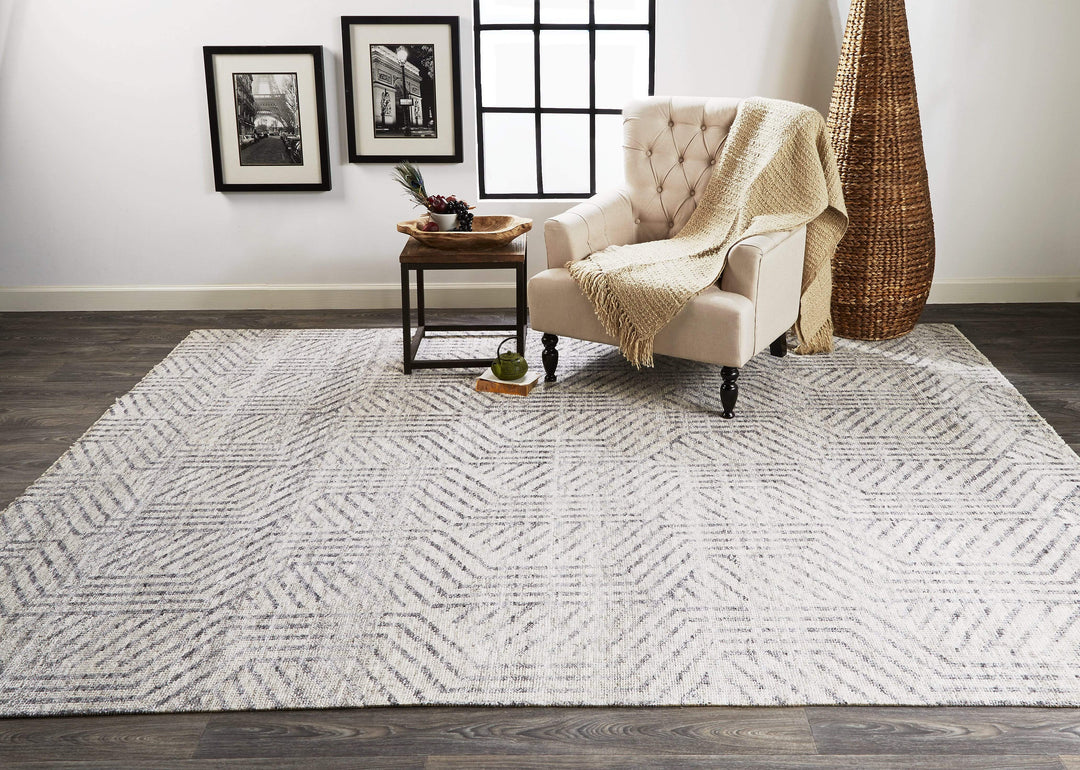Feizy Feizy Vivien Premium Hand Knot Wool Patterned Rug - Opal Gray & Asphalt Gray - Available in 5 Sizes