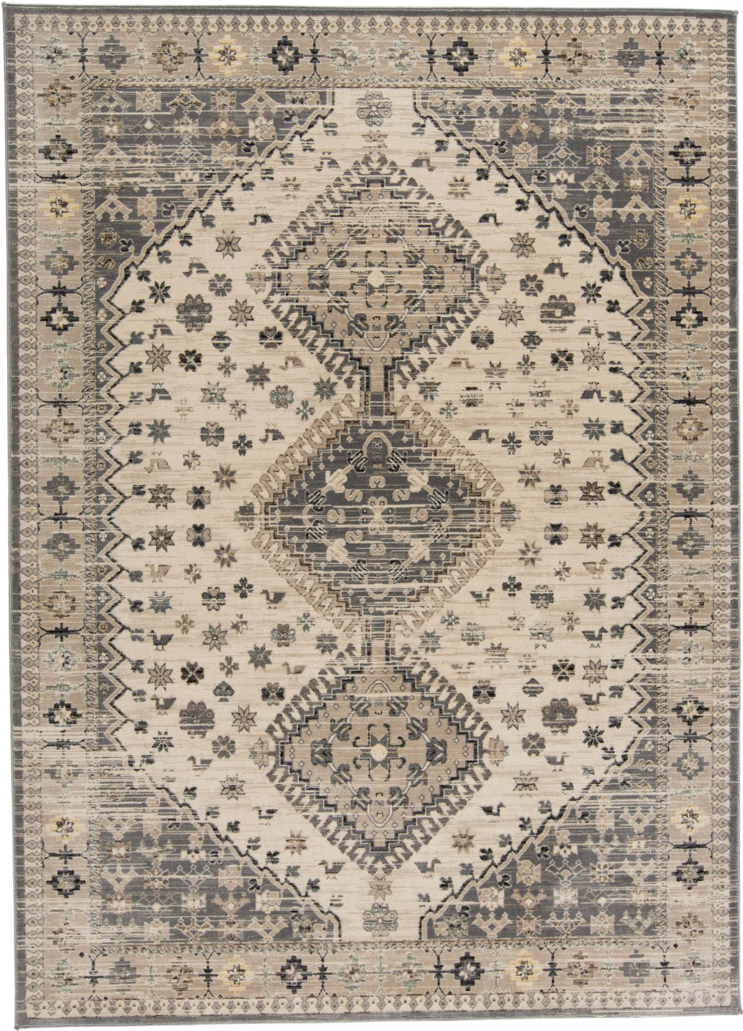 Feizy Feizy Grayson Gebbah Style Kilim Rug - Charcoal Gray & Beige - Available in 5 Sizes 3'-11" x 5'-5" 8563577FBGEGRYC84
