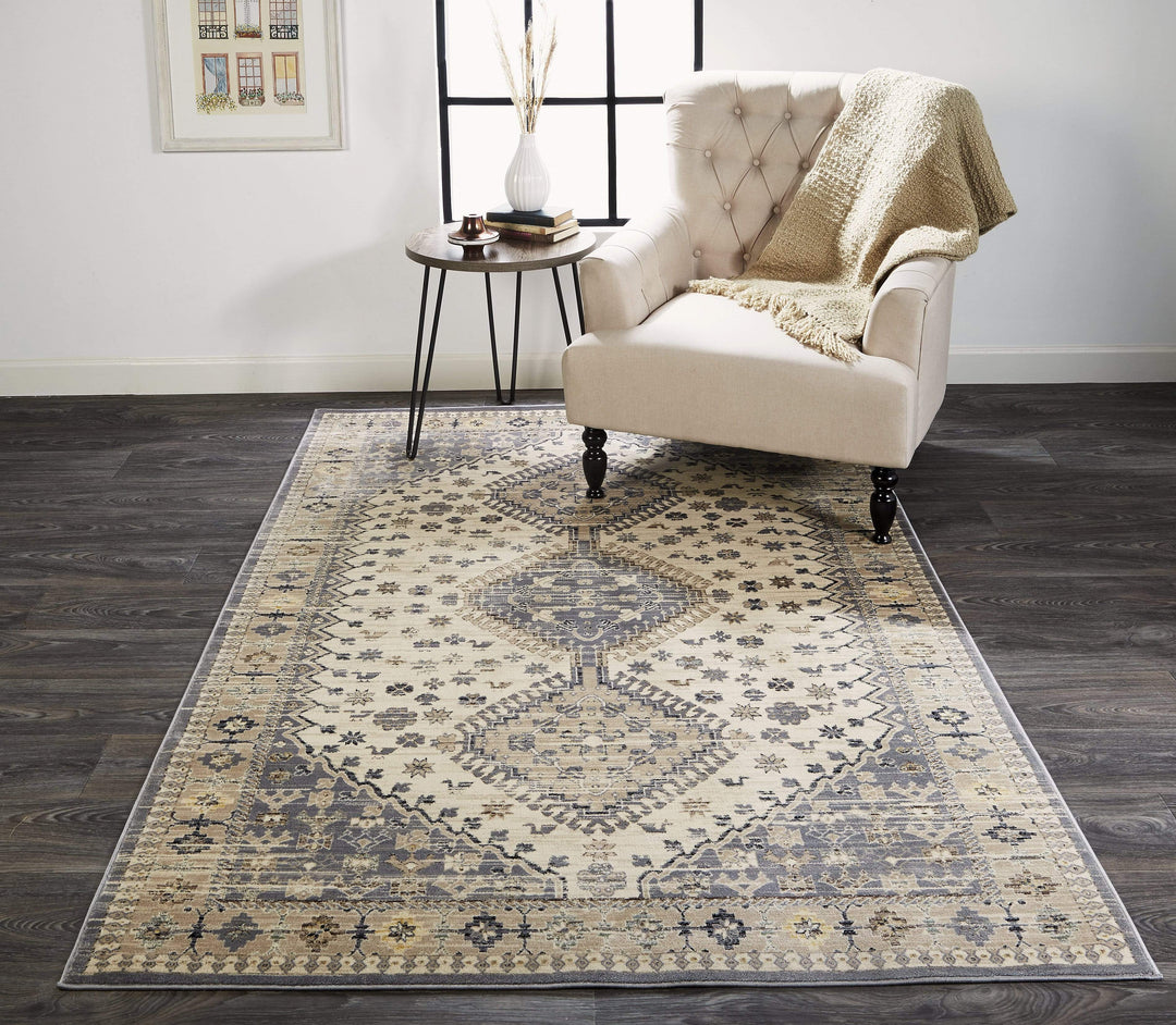 Feizy Feizy Grayson Gebbah Style Kilim Rug - Charcoal Gray & Beige - Available in 5 Sizes