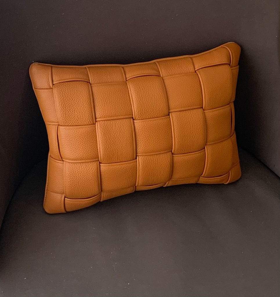 Koff Koff Mini Woven Leather Pillow - Cognac KOFF-MINI-COGNAC