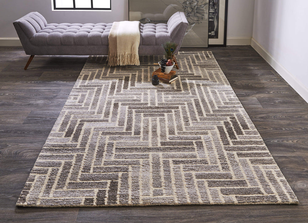 Feizy Feizy Asher Lustrous Tufted Wool Rug - Warm Gray & Ivory Cream - Available in 9 Sizes