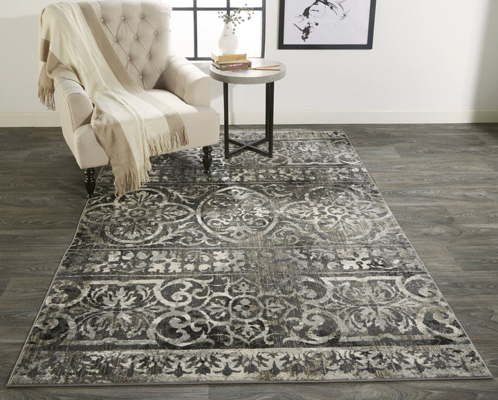 Feizy Feizy Kano Distressed Geometric Floral Rug - Charcoal Gray - Available in 8 Sizes