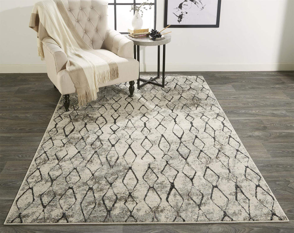 Feizy Feizy Kano Contemporary Distressed Rug - Beige & Charcoal - Available in 8 Sizes