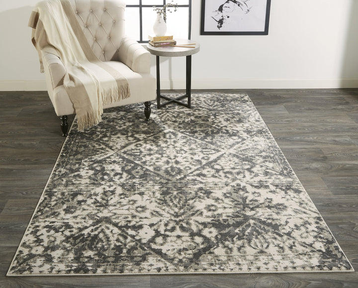 Feizy Kano Distressed Medallion Diamond Rug - Ivory & Gray - Available in 8 Sizes