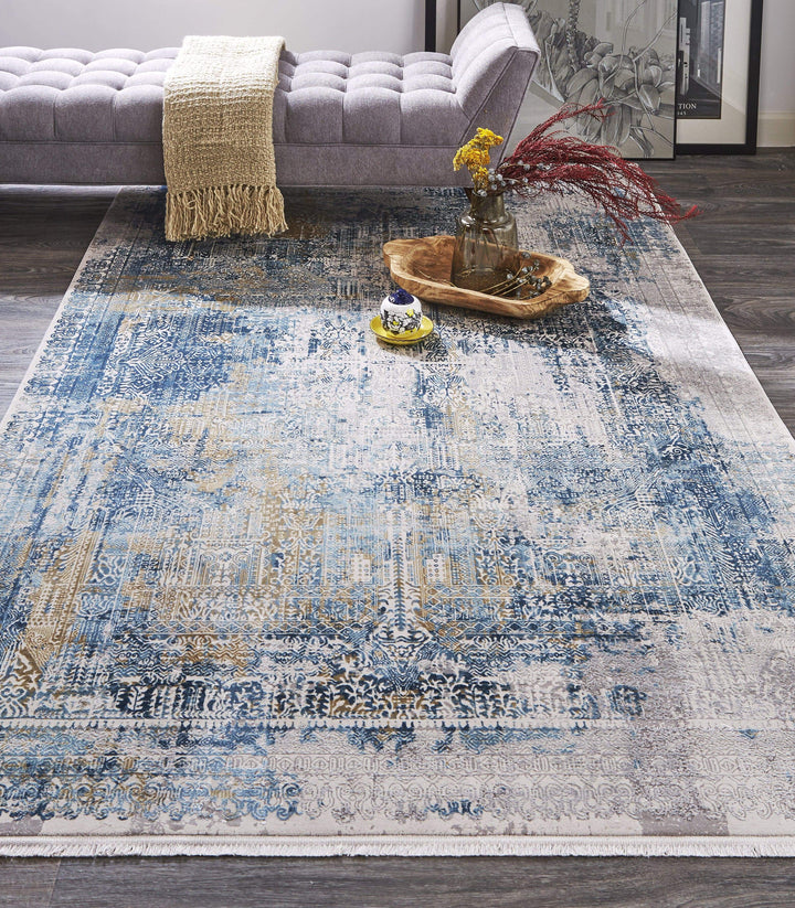 Feizy Feizy Cadiz Lustrous Gradient Distressed Rug - Blue & Gray - Available in 8 Sizes