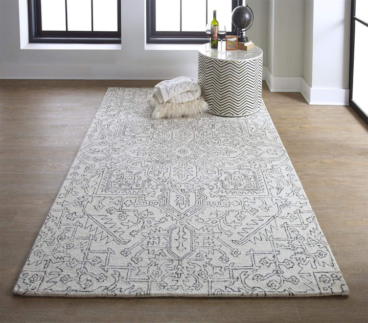 Feizy Feizy Belfort Modern Medallion Rug - Ivory & Charcoal - Available in 4 Sizes