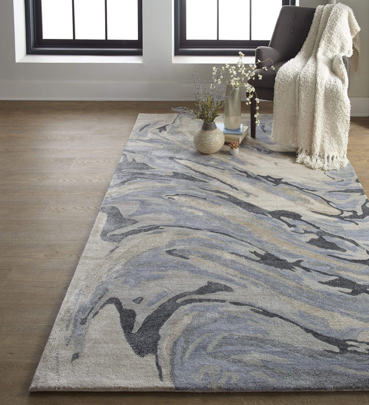 Feizy Feizy Dryden Contemporary Abstract Rug - Dusty Blue & Light Taupe - Available in 5 Sizes