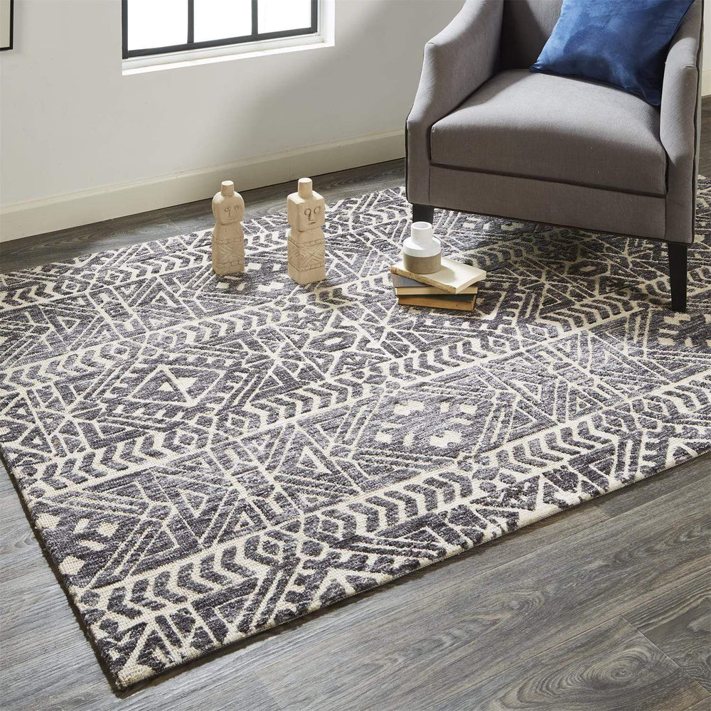 Feizy Feizy Colton Modern Mid-century Tribal Rug - Steel Gray & Ivory - Available in 5 Sizes