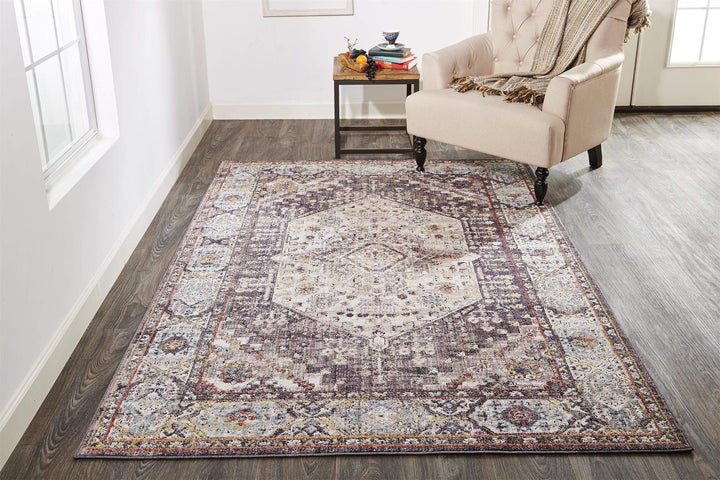 Feizy Feizy Armant Distressed Medallion Rug - Light Gray & Plum - Available in 7 Sizes