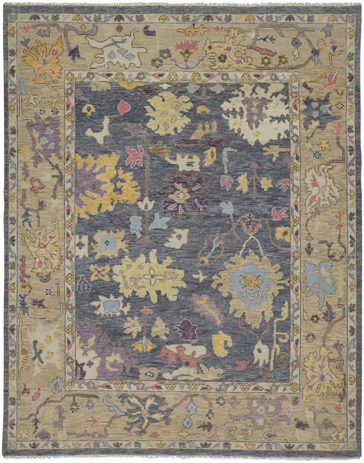 Feizy Karina Luxe Hand Knot Botanical Rug - Blue & Wheat Beige - Available in 7 Sizes