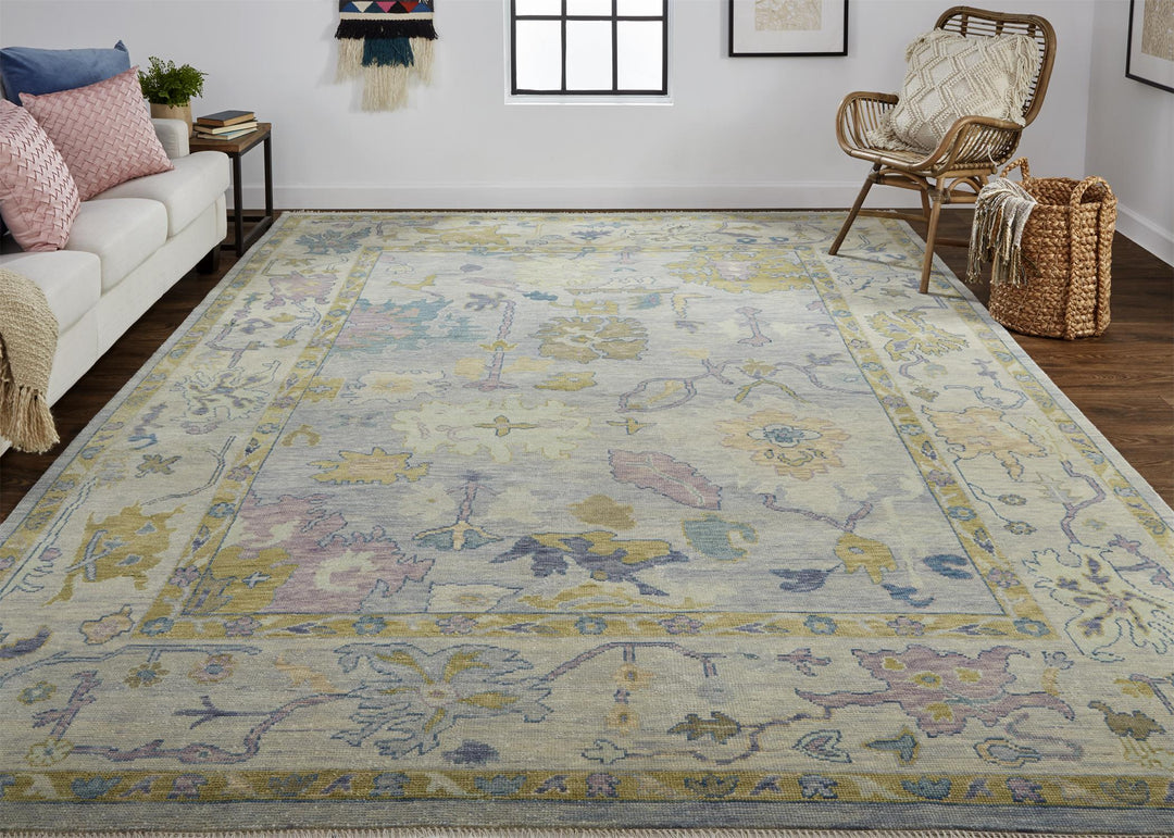 Feizy Karina Luxe Hand Knot Botanical Rug - Gray & Yellow - Available in 7 Sizes