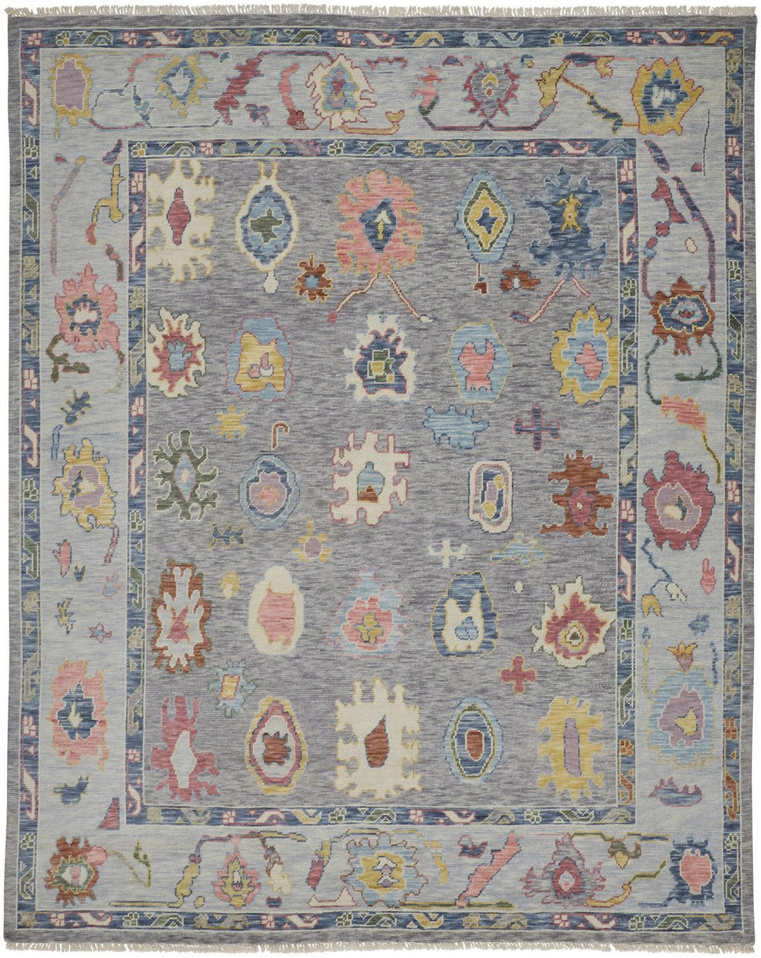 Feizy Karina Luxe Hand Knot Botanical Rug - Cool Gray & Blue - Available in 7 Sizes
